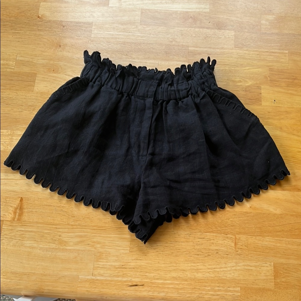 Sea New York Black High Waist Ruffled Shorts Linen